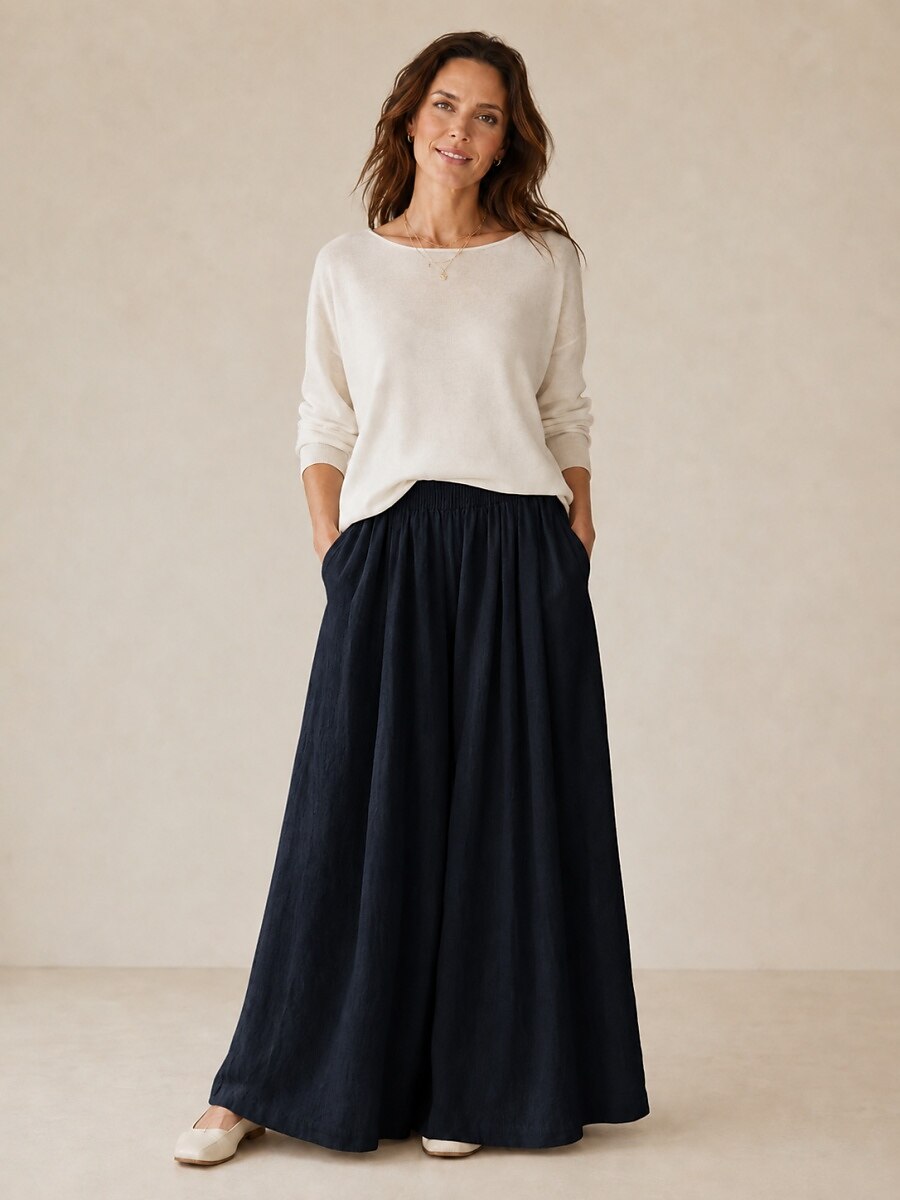 Women's Linen Wide-Leg Resort Pants