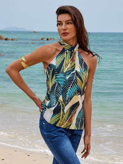 Satin Halter Tie Neck Top