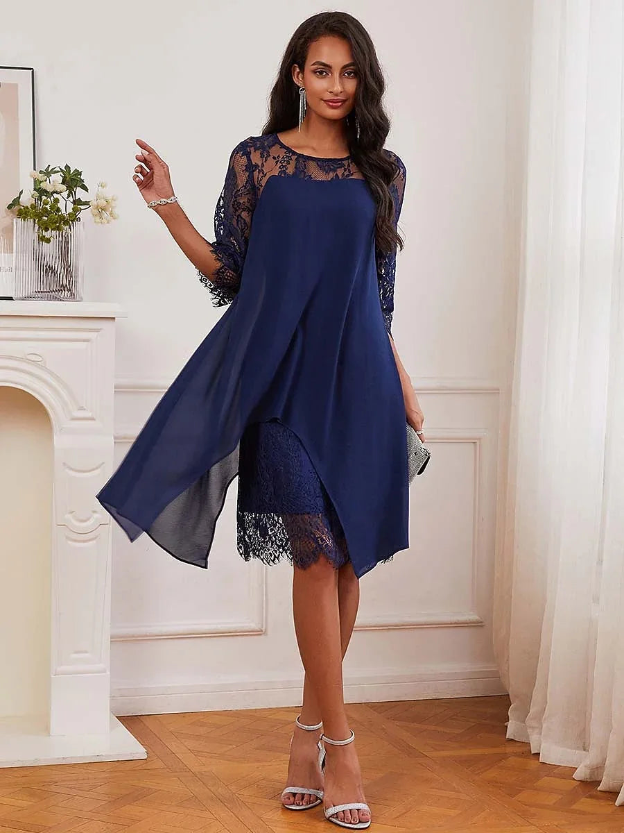 Split Thigh Lace Chiffon Dress