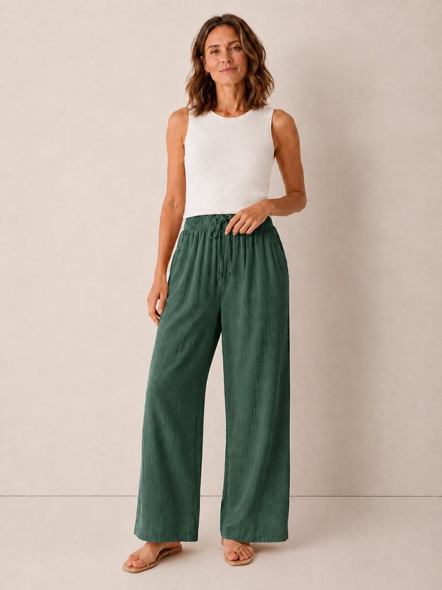 Women's Linen Drawstring Wide-Leg Culottes