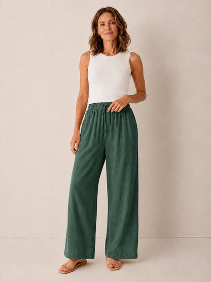 Women's Linen Drawstring Wide-Leg Culottes