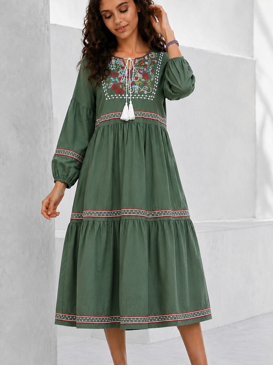 Embroidered Cotton Midi Dress