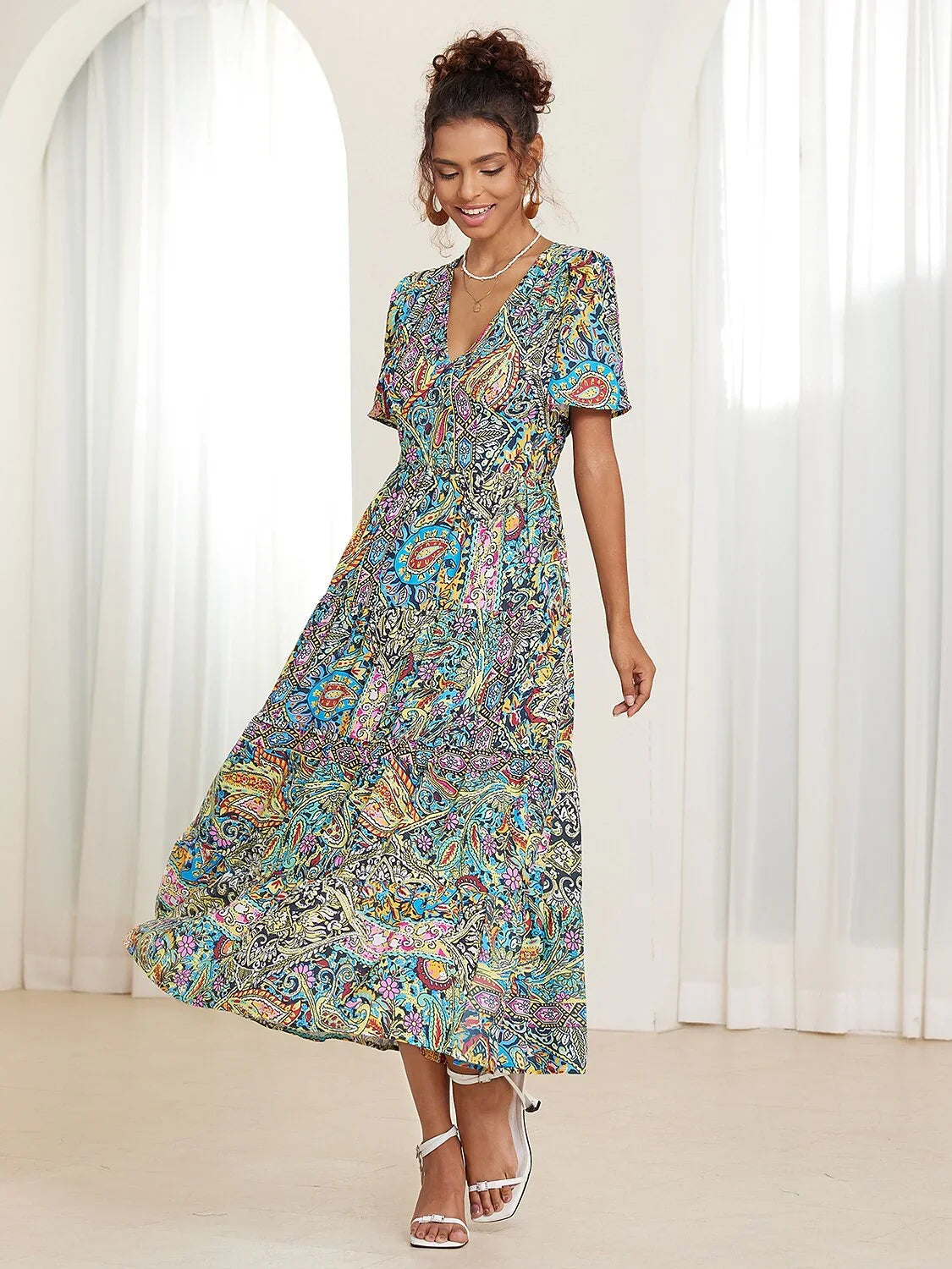 Chic Boho Paisley Layered Maxi Dress