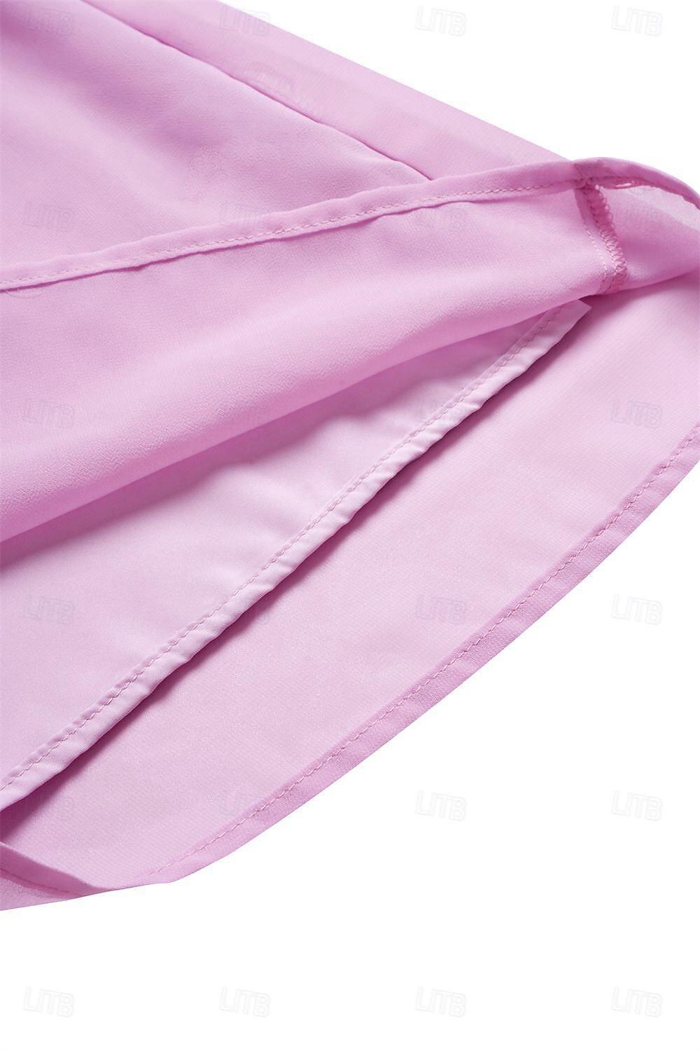 Pink Ruffle Flared Sleeve Chiffon Dress