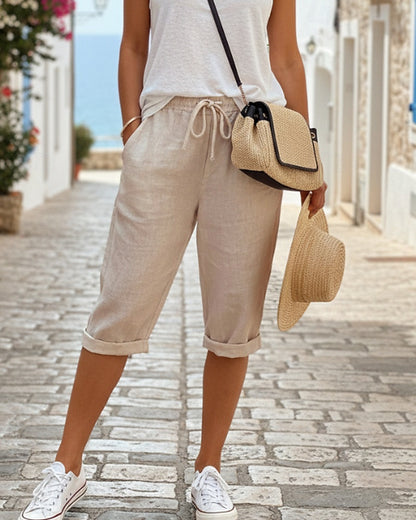 Women's Cotton Linen Capri Pants