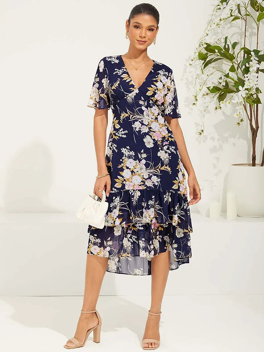 Puff Sleeve Floral Chiffon Dress