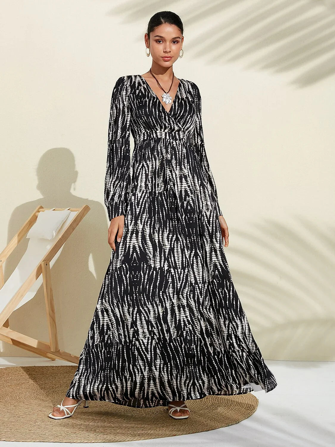 Satin V Neck Swing Maxi Dress