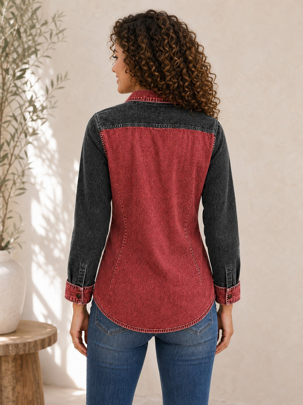 Denim Zipper Henley Shirt