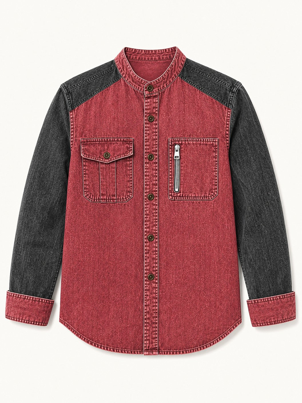 Denim Zipper Henley Shirt