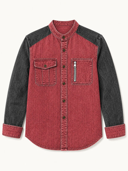 Denim Zipper Henley Shirt