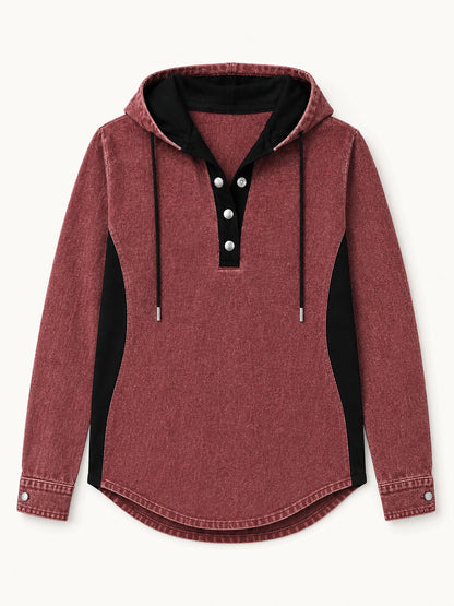 Patchwork Denim Hooded Shirt