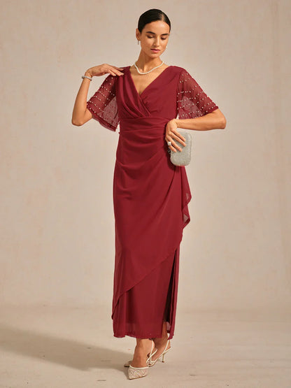 Elegant Formal Dress with Embellished Flutter Sleeves