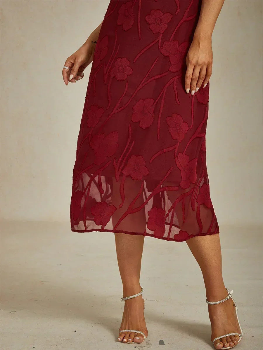 Maxikleid mit Rüschen und flatternder Spitze