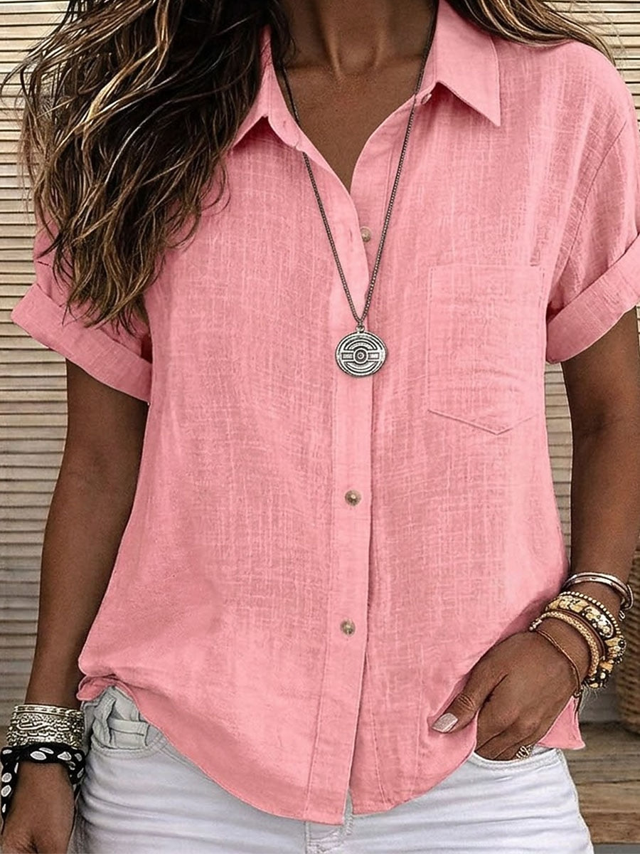 Women's 100% Cotton Pocket Button-Up Shirt