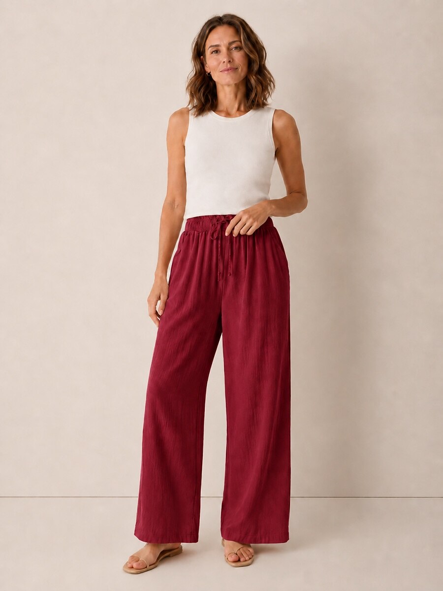 Women's Linen Drawstring Wide-Leg Culottes
