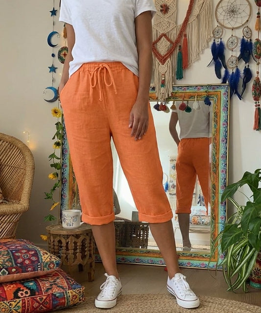 Women's Cotton Linen Capri Pants