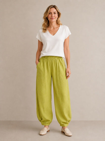 Premium Linen Elastic-Waist Balloon Pants