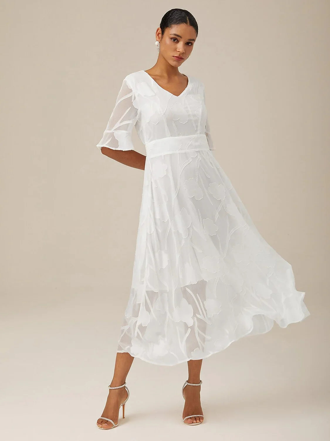 Ruffle Flutter Lace Maxi Dress