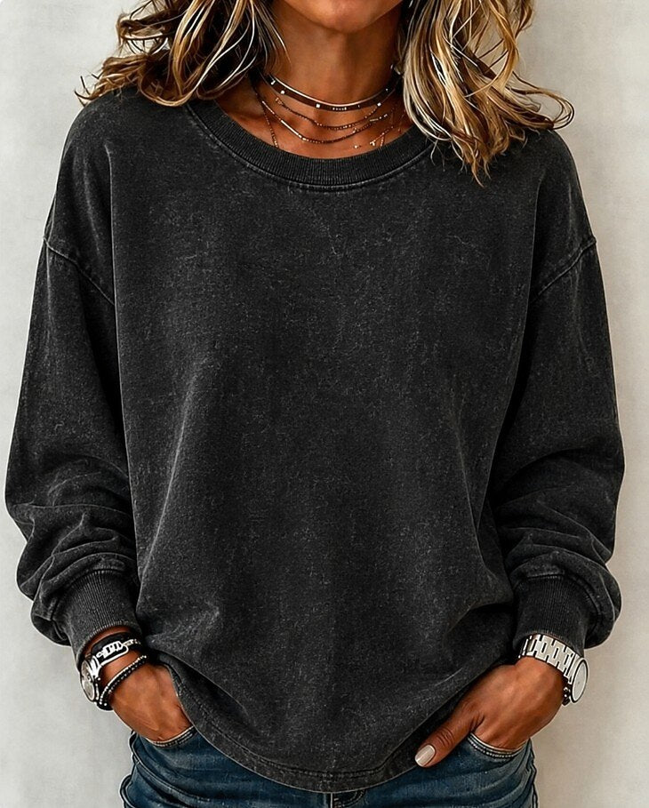 Washed 100% Cotton Crewneck Sweatshirt