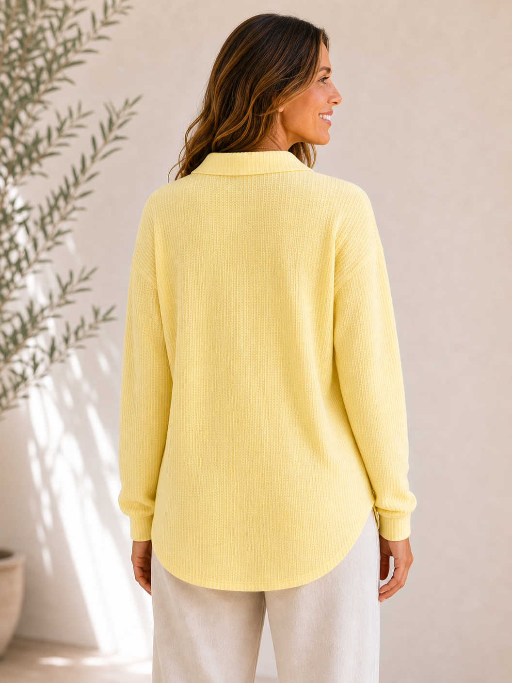 Textured Cotton Waffle Tunic Shirt