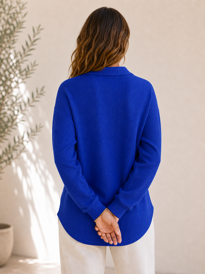 Textured Cotton Waffle Tunic Shirt