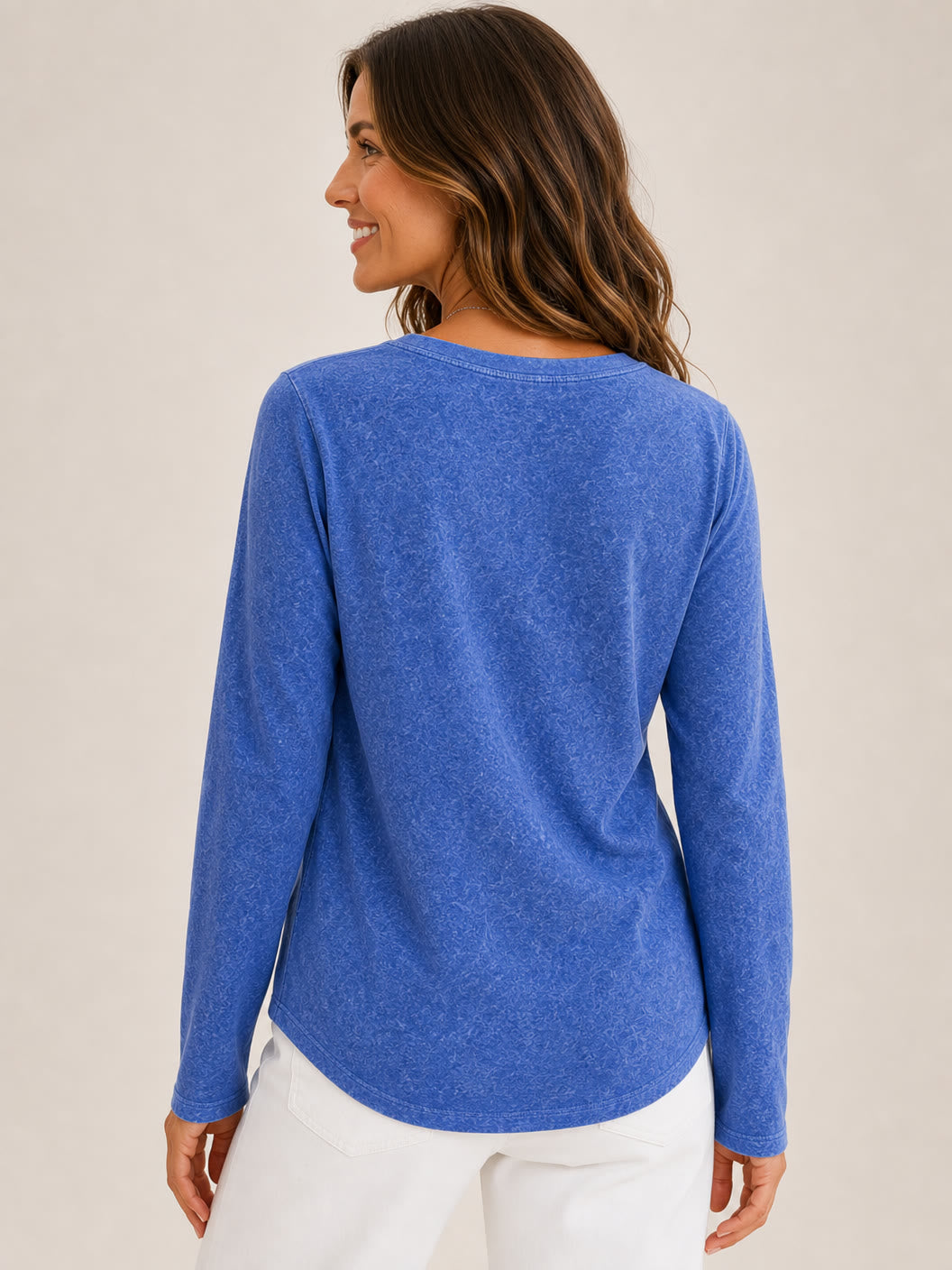 Washed 100% Cotton V-Neck Top