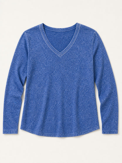 Washed 100% Cotton V-Neck Top