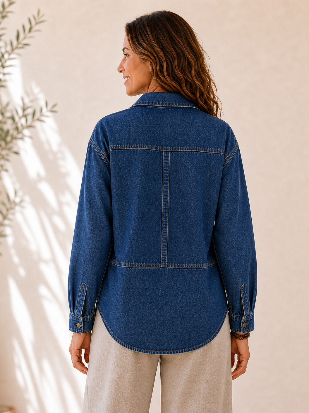 Washed Denim V-Neck Hoodie