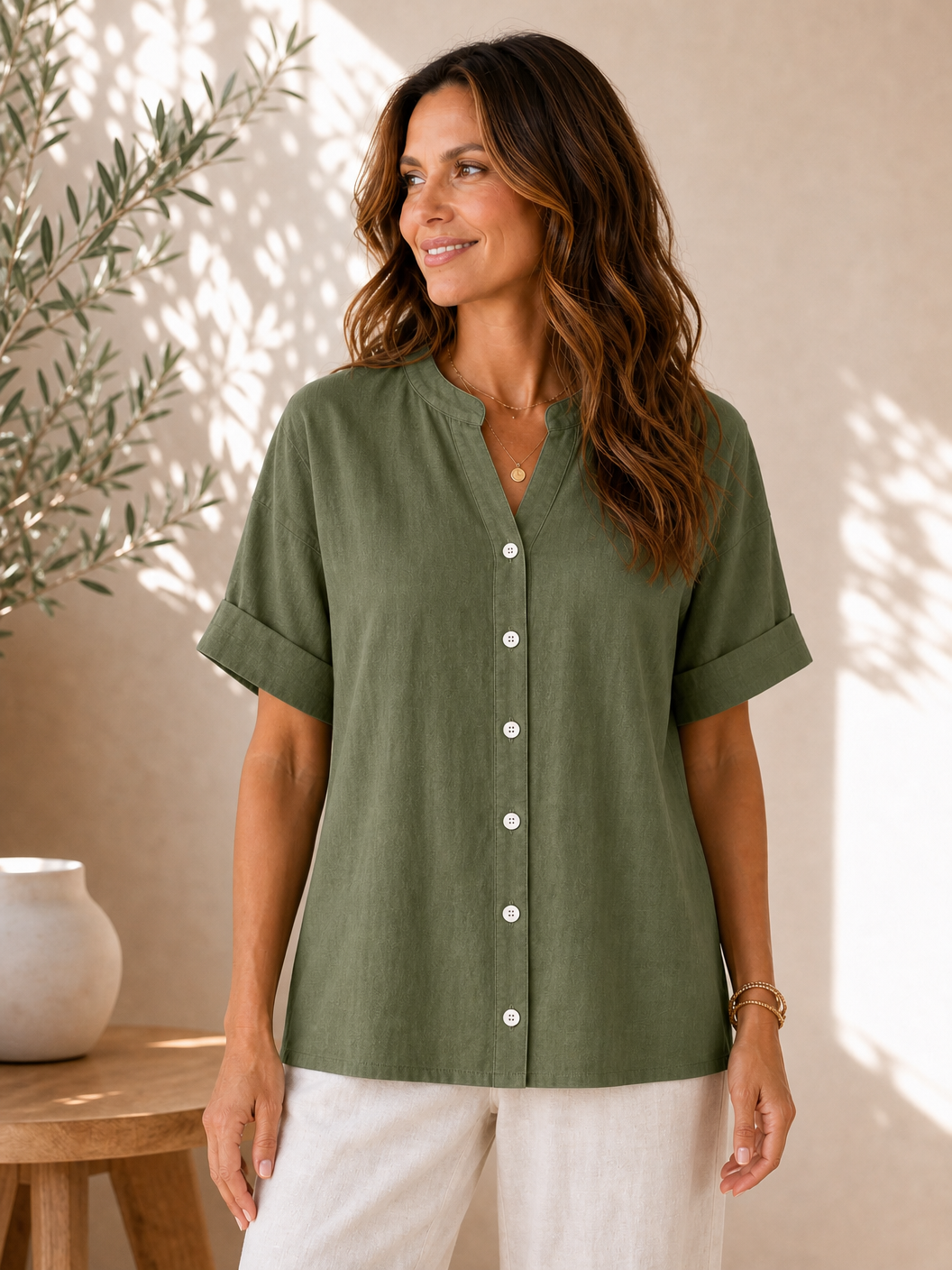 V Neck 100% Cotton Blouse