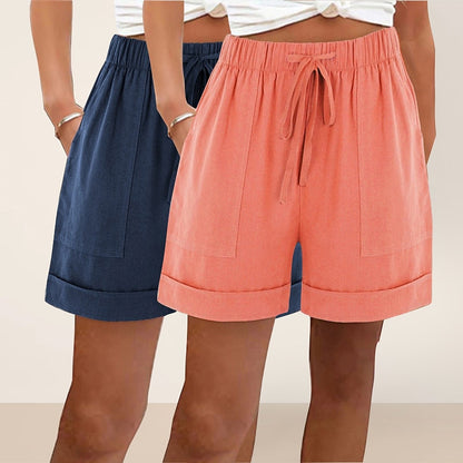 Women's 2pcs Cotton Linen Beach Shorts
