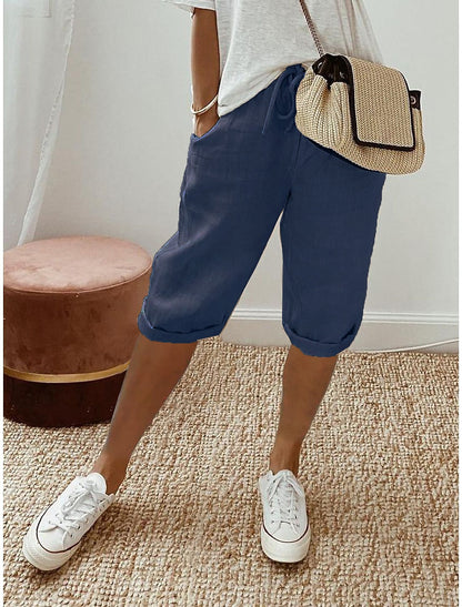 Women's Cotton Linen Capri Pants