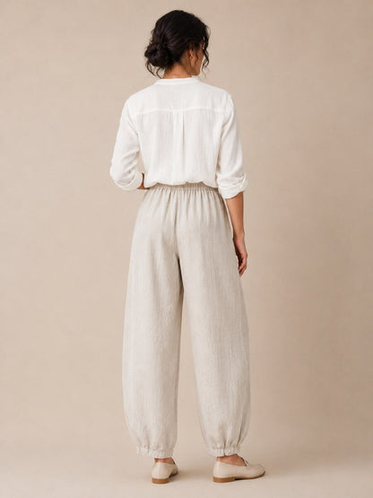 Premium Linen Elastic-Waist Pants