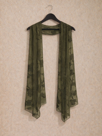 海軍藍花卉雪紡不對稱下擺晚禮服