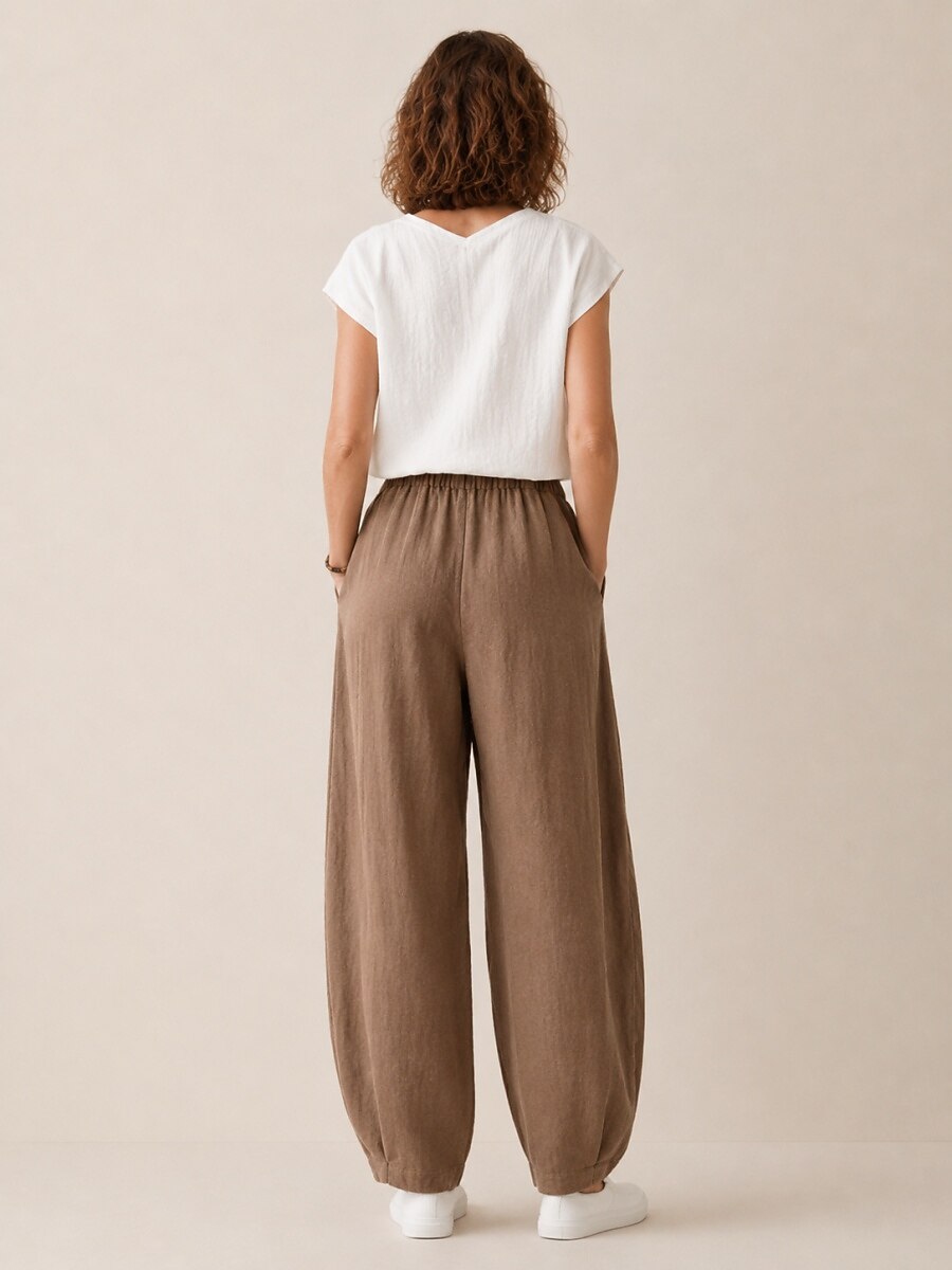 Premium Linen Elastic-Waist Pants