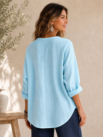 Casual Basic Cotton Linen Blouse