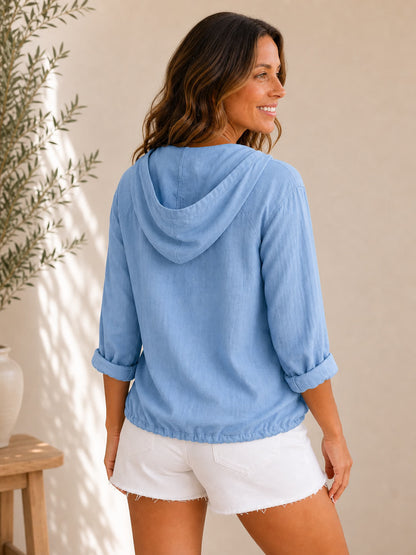 100% Cotton Hooded Drawstring Shirt