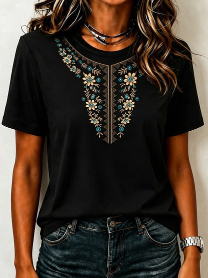 Floral Embroidered 100% Cotton Tee