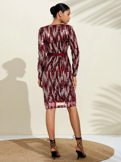 Sequin Long Sleeve Evening Dress