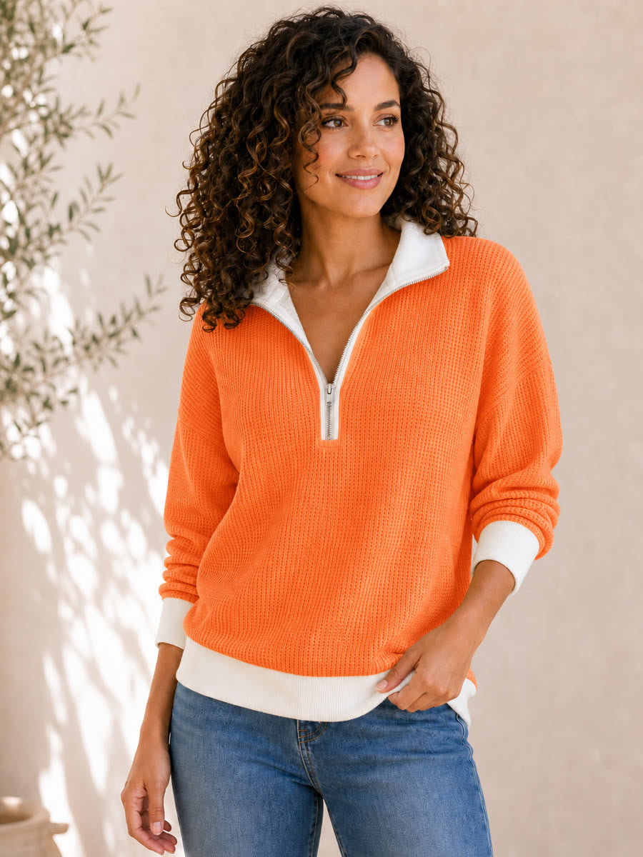 Textured Cotton Waffle Half-Zip Hoodie