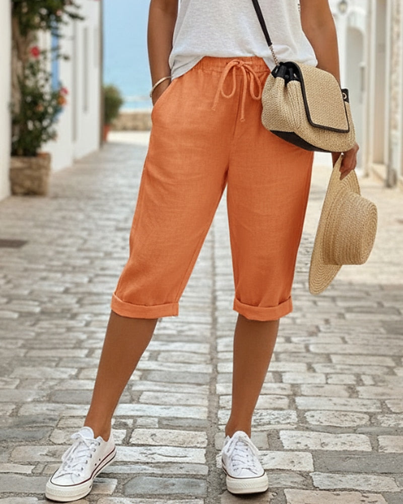 Women's Cotton Linen Capri Pants