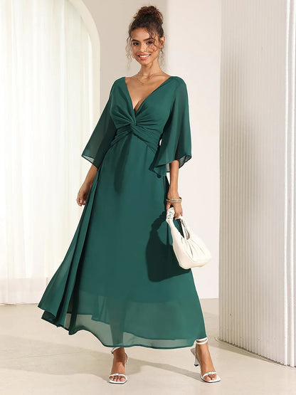 Twisted Ruffle Chiffon Maxi Dress