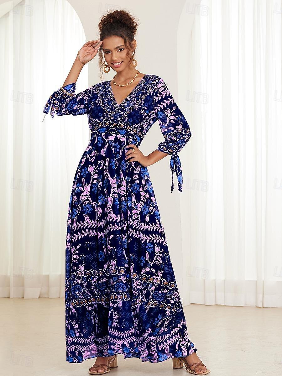 Urlaubs-Maxikleid aus Chiffon mit Rüschen und V-Ausschnitt