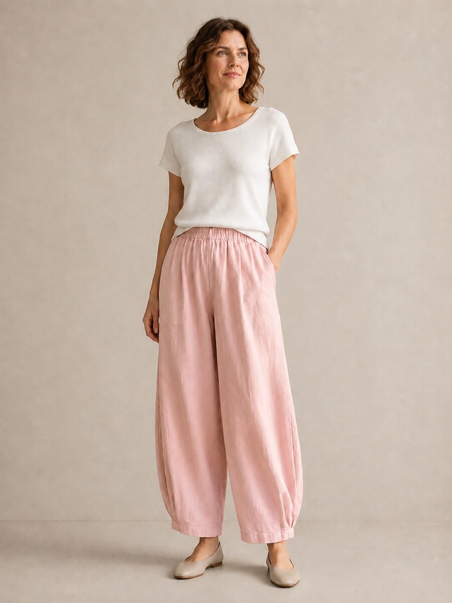 Women's Linen Elastic-Waist Casual Slacks