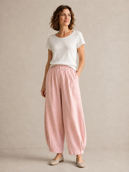 Women's Linen Elastic-Waist Casual Slacks