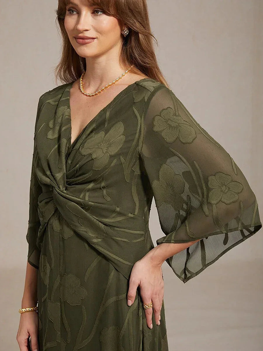 Lace Floral Twisted Ruffle Chiffon Maxi Dress