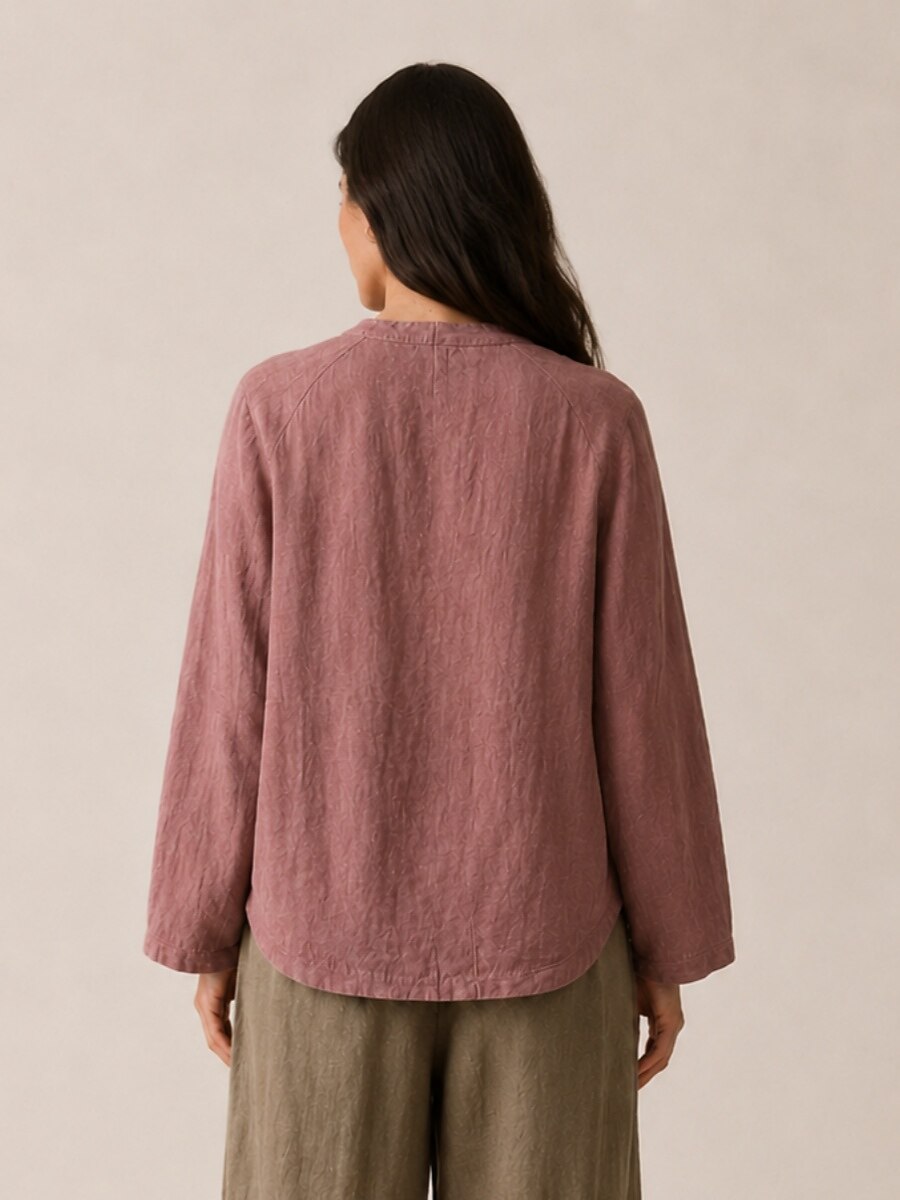 Premium Linen Pocket V-Neck Blouse