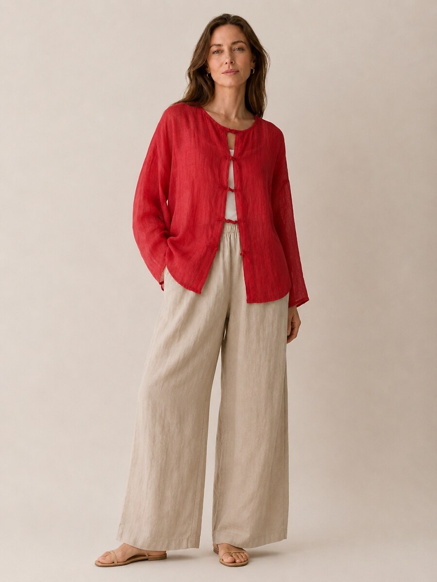 Premium 100% Linen Button-Down Blouse