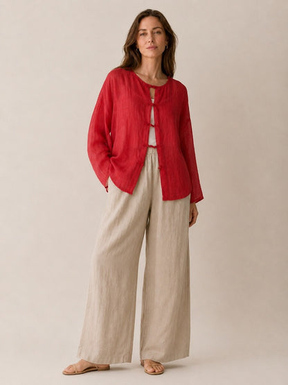 Premium 100% Linen Button-Down Blouse