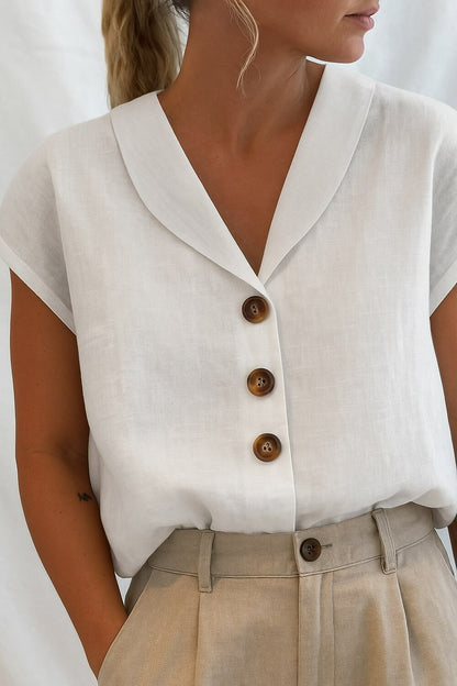 Women's V Neck 100% Cotton Blouse