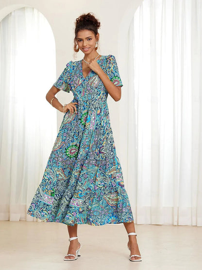 Chic Boho Paisley Layered Maxi Dress